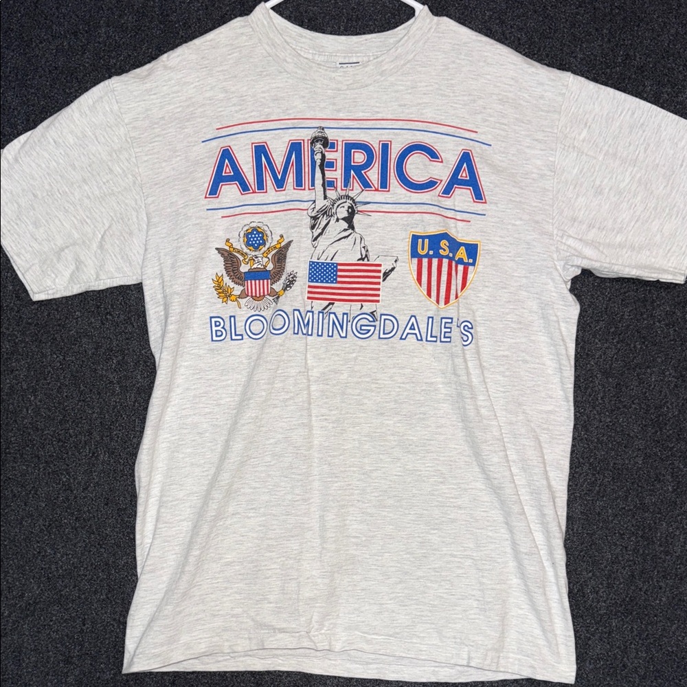 Vintage Bloomingdale's Light Gray America Graphic Tee Single Stitch XL